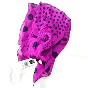 1990s Gap Italian Silk Plum Black Polka Dot Scarf